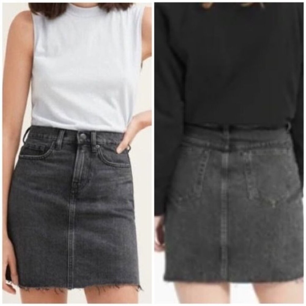 Everlane The Denim Skirt Raw Hem Faded Black 26
